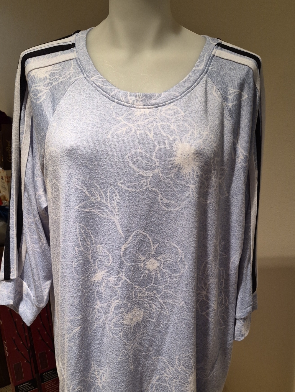 Simply Vera Vera Wang Light Blue Floral Sleep Dress, Xxl with Navy Stripe